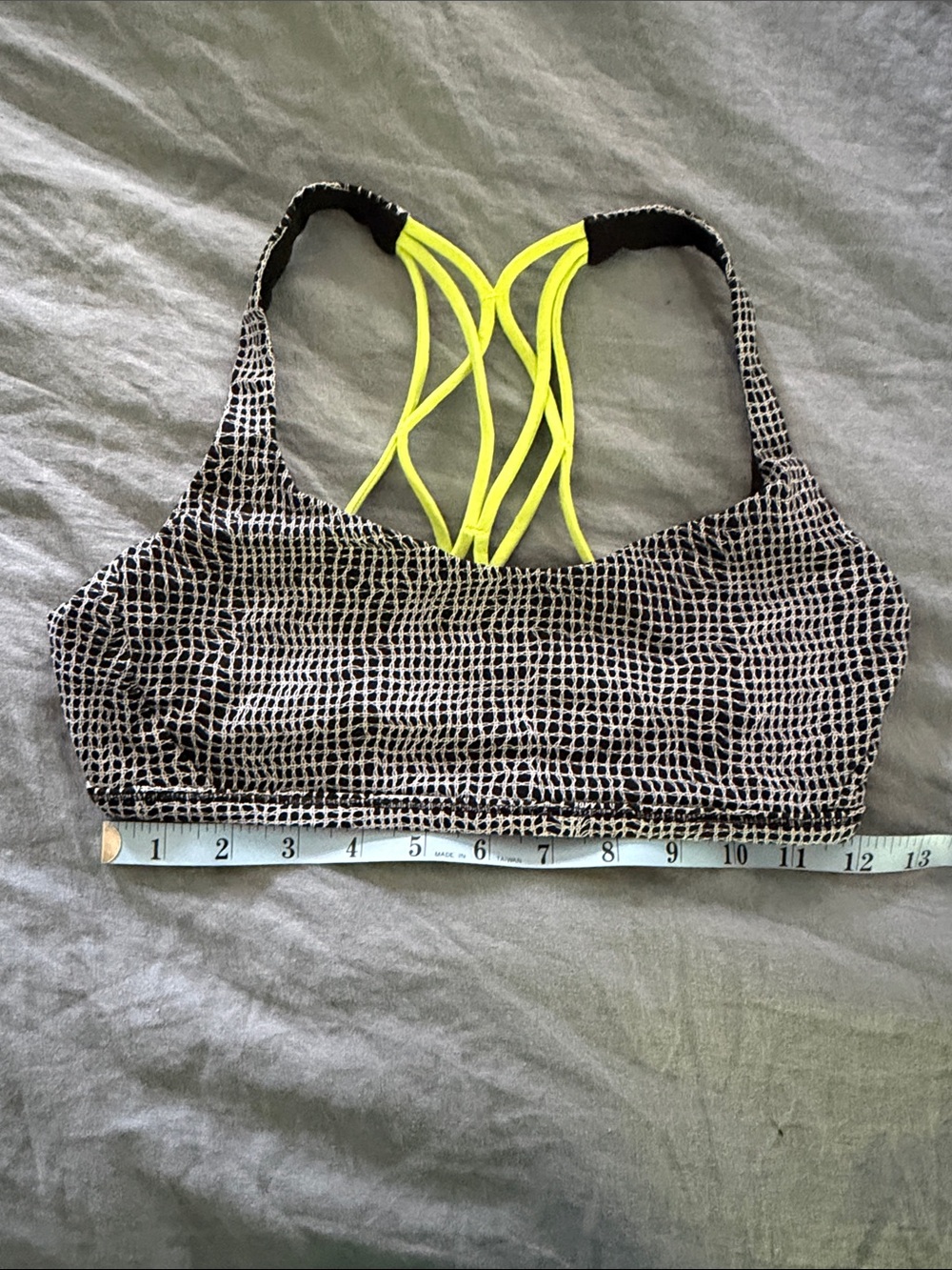 Lululemon Sports Bra size small black & white with Neon Yellow Strappy Back - Picture 3 of 5